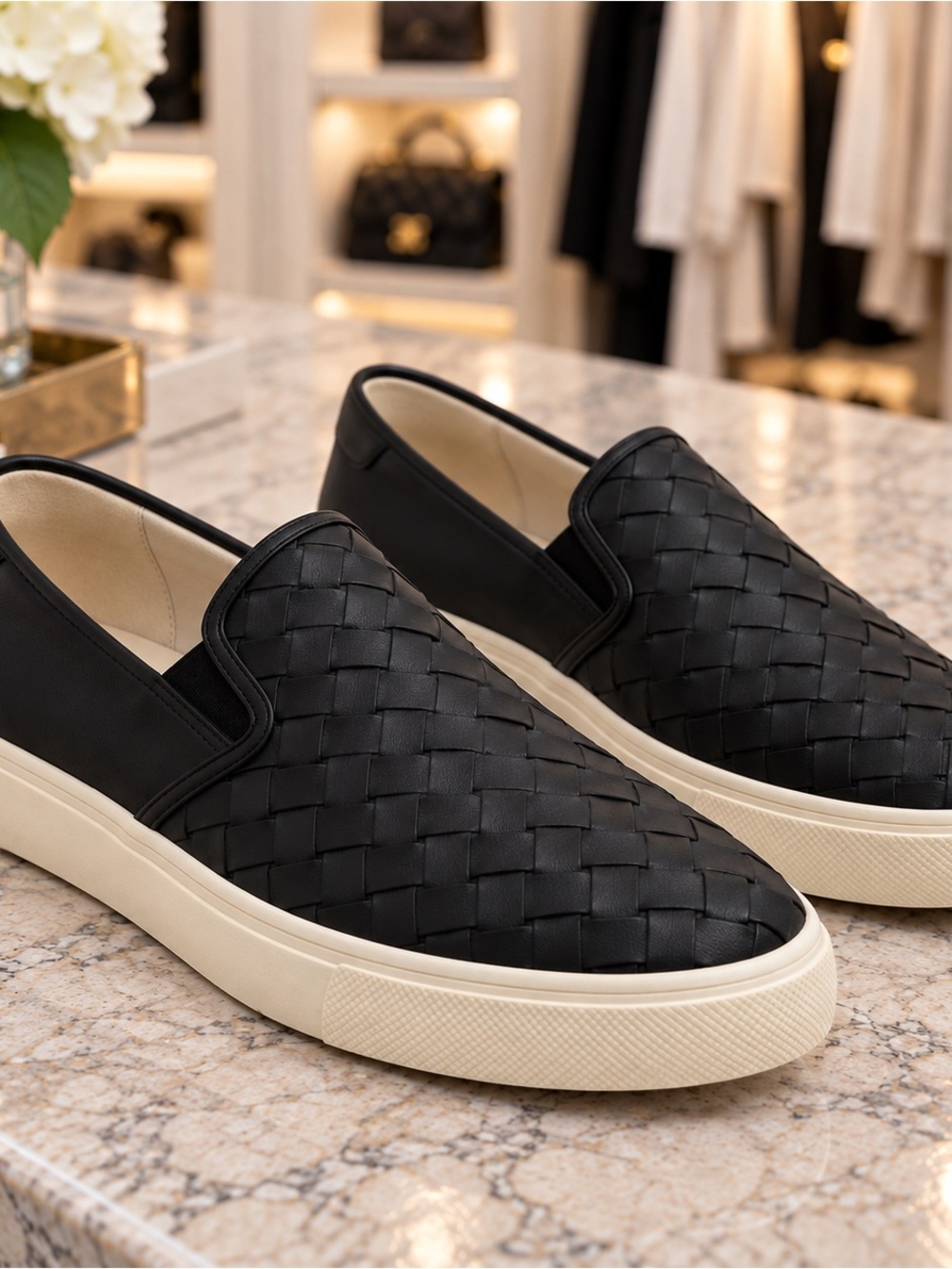 Sam Edelman Eda Slip-On Sneakers Black Woven Leather Size 8